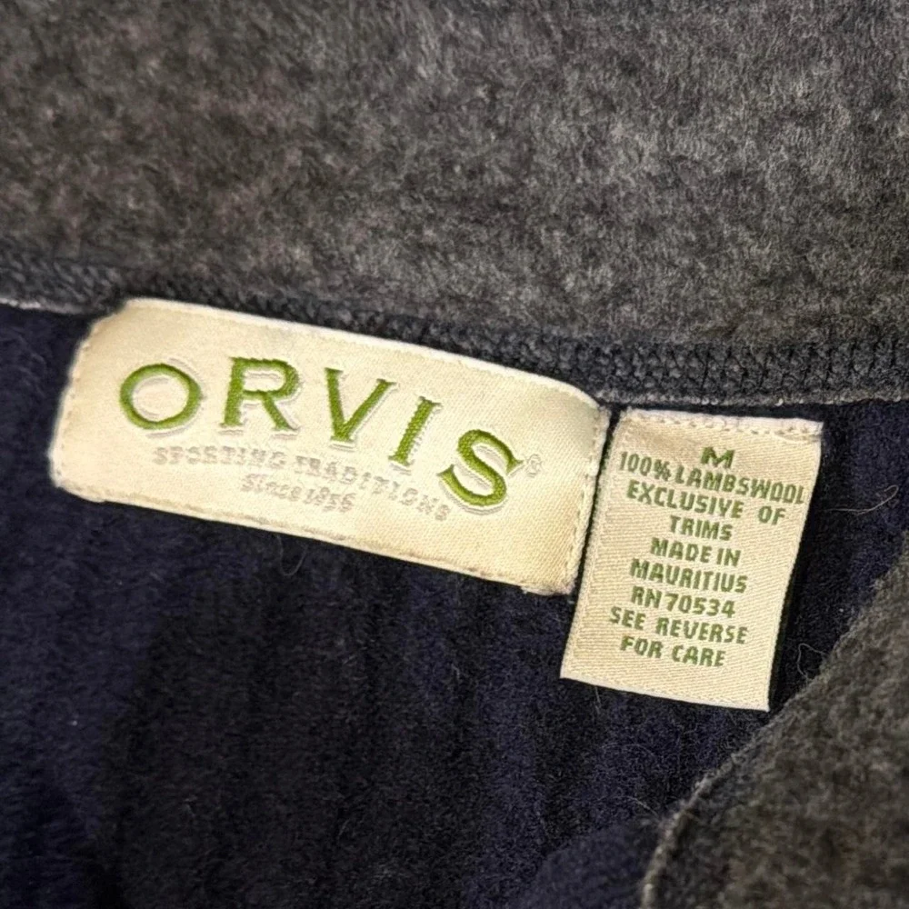 Vintage Orvis Rib Knit Quarter-Zip Lambswool Sweater | Navy Blue | Medium